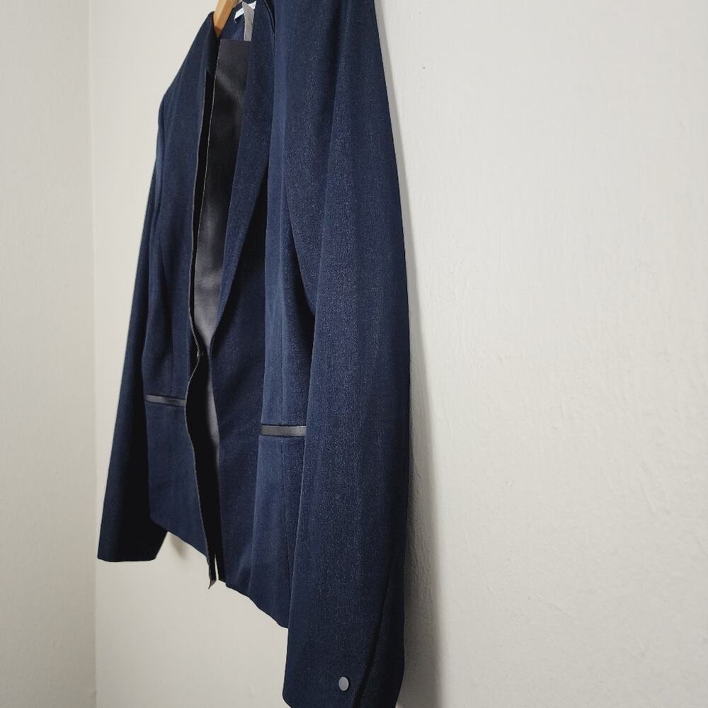 Tahari Griffin Indigo Blue Single Breasted Blazer NWT Faux Leather Trim 12 - Picture 6 of 11